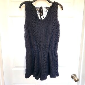Xhilaration Women's Black Crochet Knit Sleeveless One Piece Jumper Romper Large